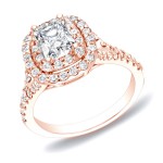 Rose Gold 1 1/4ct TDW Cushion Double Halo Diamond Ring - Handcrafted By Name My Rings™