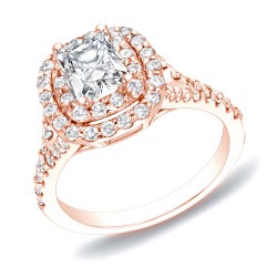 Rose Gold 1 1/4ct TDW Cushion Double Halo Diamond Ring - Handcrafted By Name My Rings™