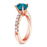 Rose Gold 1ct TDW Blue Round Diamond Solitaire Engagement Ring - Handcrafted By Name My Rings™