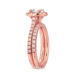 Rose Gold 1ct TDW Certified Oval Diamond Halo Bridal Ring Set - Handcrafted By Name My Rings™