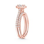 Rose Gold 1ct TDW Certified Princess Diamond Halo Bridal Ring Set - Handcrafted By Name My Rings™