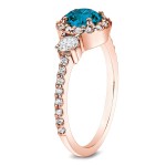 Rose Gold 3/4ct TDW Blue Diamond 3-stone Halo Engagement Ring - Handcrafted By Name My Rings™