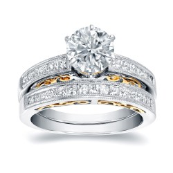 Two Tone Gold 1 3/4ct TDW Certified Round Cut Diamond Bridal Ring Set - Handcrafted By Name My Rings™