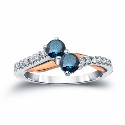 Two-Tone Gold 1/2ct TDW 2-Stone Round Cut Blue Diamond Engagement Ring - Handcrafted By Name My Rings™