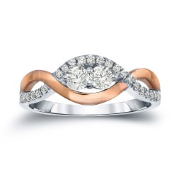 Two-Tone Gold 1/2ct TDW 2 Stone Round Diamond Engagement Ring - Handcrafted By Name My Rings™