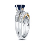 Two-Tone Gold 1ct Blue Sapphire and 3/4ct Diamond Bridal Ring Set - Handcrafted By Name My Rings™