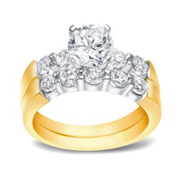 Two-Tone Gold 2ct TDW Certified Round Cut Diamond Bridal Ring Set - Handcrafted By Name My Rings™