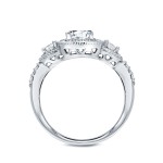 White Gold 1 1/2ct TDW 3-Stone Diamond Halo Engagement Ring - Handcrafted By Name My Rings™