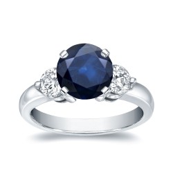 White Gold 1 1/4ct Blue Sapphire and 3/4ct TDW Diamond Three Stone Ring - Handcrafted By Name My Rings™