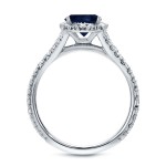 White Gold 1ct Blue Sapphire and 3/5ct TDW Round Diamond Halo Ring - Handcrafted By Name My Rings™
