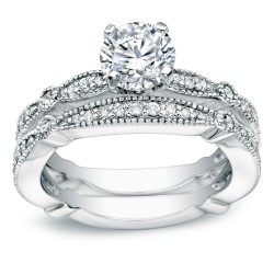 White Gold 1ct TDW Certified Round Diamond Bridal Ring Set - Handcrafted By Name My Rings™