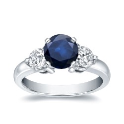 White Gold 3/4ct Blue Sapphire and 3/4ct TDW Diamond Three Stone Ring - Handcrafted By Name My Rings™