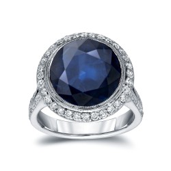 White Gold 5ct Blue Sapphire and 3/4ct TDW Round Cut Diamond Ring - Handcrafted By Name My Rings™