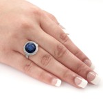 White Gold 5ct Blue Sapphire and 3/4ct TDW Round Cut Diamond Ring - Handcrafted By Name My Rings™