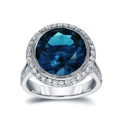 White Gold 6 3/4ct TDW Blue Round-Cut Halo Diamond Engagement Ring - Handcrafted By Name My Rings™
