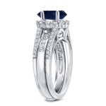 White Gold 7/8ct Blue Sapphire and 1 1/6ct TDW Round Diamond Bridal Ring Set - Handcrafted By Name My Rings™
