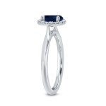 White Gold 7/8ct Blue Sapphire and 1/6ct TDW Diamond Halo Ring - Handcrafted By Name My Rings™