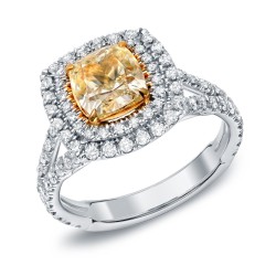 Gold 2 1/2ct TDW Certified Fancy Yellow Cushion-cut Diamond Ring - Handcrafted By Name My Rings™