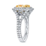 Two-tone Gold 4 1/5ct TDW Certified Cushion-cut Double Halo Fancy Yellow Diamond Engagement Ring - Handcrafted By Name My Rings™