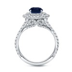 White Gold 1 1/2ct Blue Sapphire and 1ct TDW Diamond Double-Halo Ring - Handcrafted By Name My Rings™