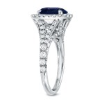 White Gold 2ct Blue Sapphire and 1ct TDW Diamond Halo Ring - Handcrafted By Name My Rings™