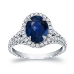 White Gold 2ct Blue Sapphire and 1ct TDW Diamond Halo Ring - Handcrafted By Name My Rings™