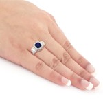 White Gold 3ct Blue Sapphire and 2ct TDW Halo Diamond Ring - Handcrafted By Name My Rings™