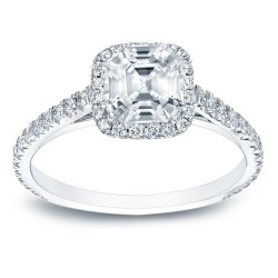 Platinum 1 1/2ct TDW Certified Asscher Cut Diamond Halo Engagement Ring - Handcrafted By Name My Rings™
