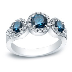 Platinum 1 1/5ct TDW Round Blue and White Halo Diamond Engagement Ring - Handcrafted By Name My Rings™