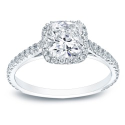 Platinum 1 3/4ct TDW Certified Cushion Cut Diamond Halo Engagement Ring - Handcrafted By Name My Rings™