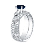 Platinum 1/2ct Round Blue Sapphire and 1/3ct TDW Diamond Bridal Ring Set - Handcrafted By Name My Rings™