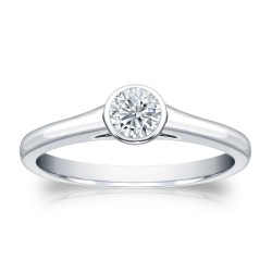 Platinum 1/3ct TDW Round-cut Diamond Bezel Solitaire Engagement Ring - Handcrafted By Name My Rings™