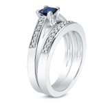Platinum 2/5ct Blue Sapphire and 3/5ct TDW Round Cut Diamond Bridal Ring Set - Handcrafted By Name My Rings™