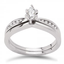 White Gold 1/3ct TDW Diamond Marquise Center Bridal Ring Set - Handcrafted By Name My Rings™