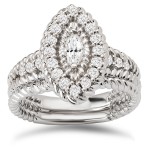 White Gold 3/4ct TDW Diamond Marquise Halo Bridal Ring Set - Handcrafted By Name My Rings™