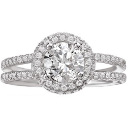 White Gold 3/4ct TDW Split Shank Diamond Halo Engagement Ring - Handcrafted By Name My Rings™