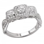 White Gold 3/4ct Three-stone Milgrain Detail Engagement Ring - Handcrafted By Name My Rings™