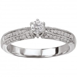 White Gold 3/8ct TDW Milgrain Detailed Round Brilliant Diamond Ring - Handcrafted By Name My Rings™