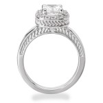 Rhodium Plated Sterling Silver Cubic Zirconia Cushion Cut Center With Halo And Plain Shank Bridal Set - Handcrafted By Name My Rings™
