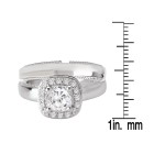 Rhodium Plated Sterling Silver Cubic Zirconia Cushion Cut Center With Halo And Plain Shank Bridal Set - Handcrafted By Name My Rings™