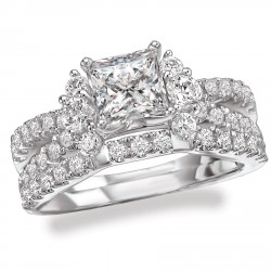 Rhodium Plated Sterling Silver Cubic Zirconia Princess Cut Center Split Shank Bridal Set - Handcrafted By Name My Rings™