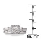 Rhodium Plated Sterling Silver Cubic Zirconia Princess Cut Center with Halo Design Bridal Set - Handcrafted By Name My Rings™