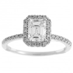 White Gold 1 1/4ct TDW Diamond Emerald Cut Halo Engagement Ring - Handcrafted By Name My Rings™