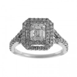 White Gold 1 4/5ct TDW Diamond Emerald-cut Double Halo Engagement Ring - Handcrafted By Name My Rings™