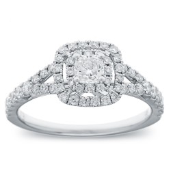White Gold 1ct TDW Cushion Diamond Double Halo Engagement Ring - Handcrafted By Name My Rings™