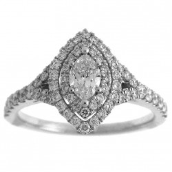 White Gold 7/8ct TDW Marquise Diamond Double Halo Engagement Ring - Handcrafted By Name My Rings™