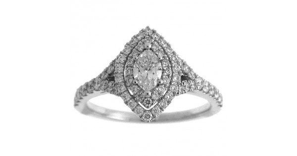 White Gold 7/8ct TDW Marquise Diamond Double Halo Engagement Ring