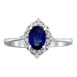 White Gold Vivid Blue Oval Sapphire and 1/10ct Diamond Engagement Ring - Handcrafted By Name My Rings™
