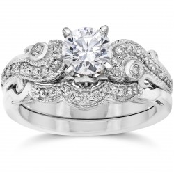 Bliss White Gold 3/ 4ct TDW Vintage Diamond Engagement Wedding Ring Set - Handcrafted By Name My Rings™