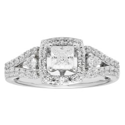 Diamonds White Gold 1/2ct TDW Princess-cut Diamond with Halo and Split Shank Ring - Handcrafted By Name My Rings™